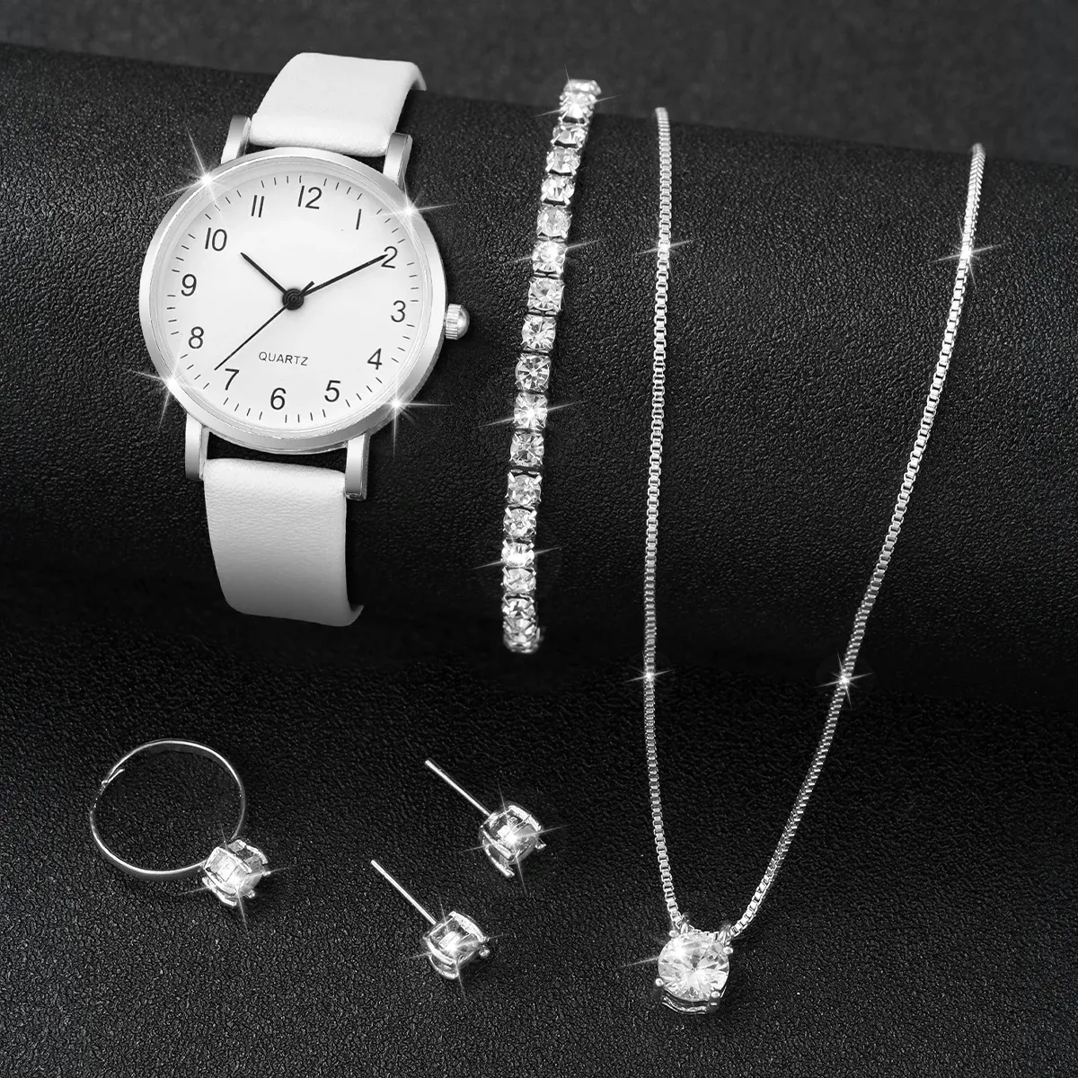 Luxury Women's Diamond Accent Quartz Watch Set - Fashion Leather Band Analog Timepiece with Elegant Jewelry Accents showcase 11