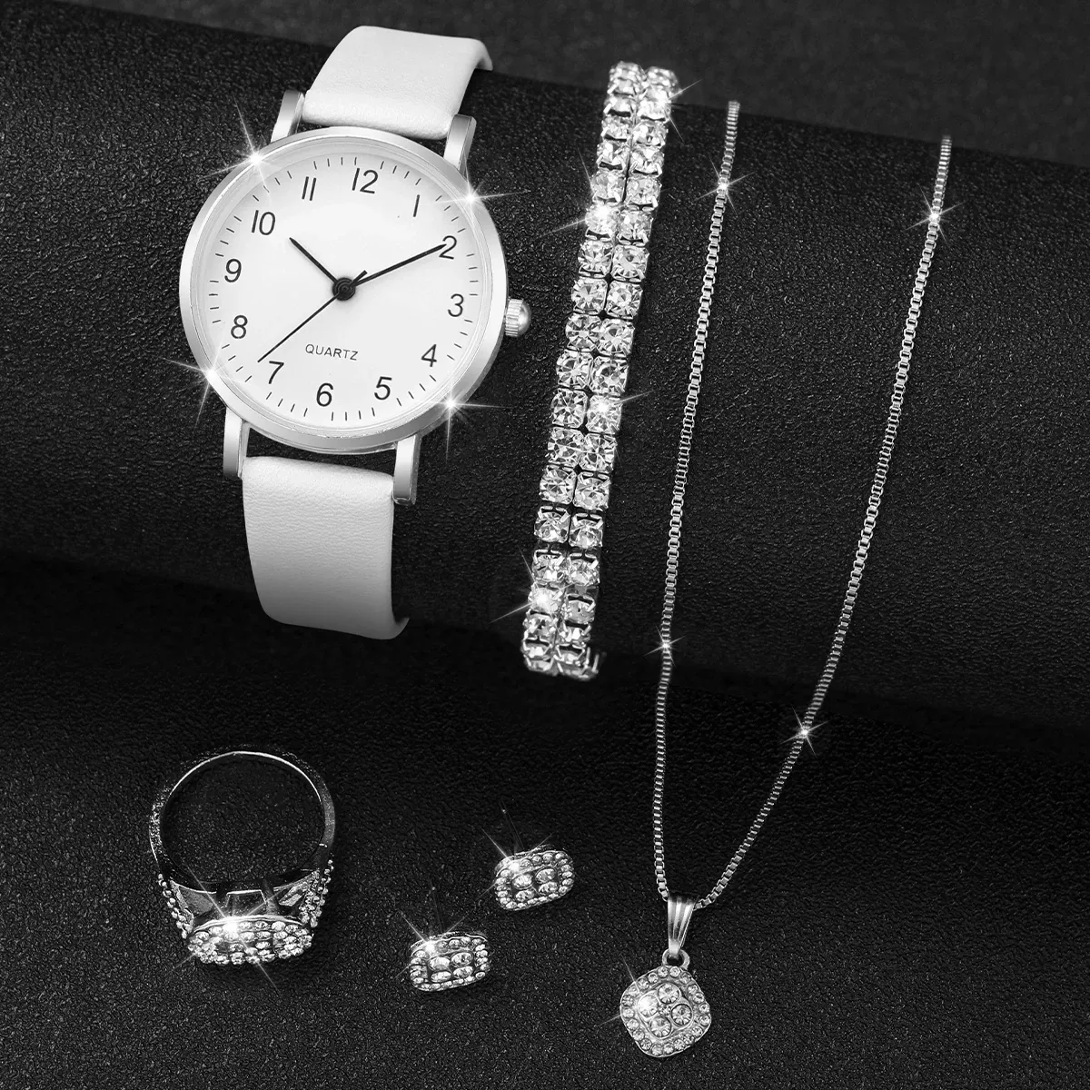 Luxury Women's Diamond Accent Quartz Watch Set - Fashion Leather Band Analog Timepiece with Elegant Jewelry Accents showcase 13