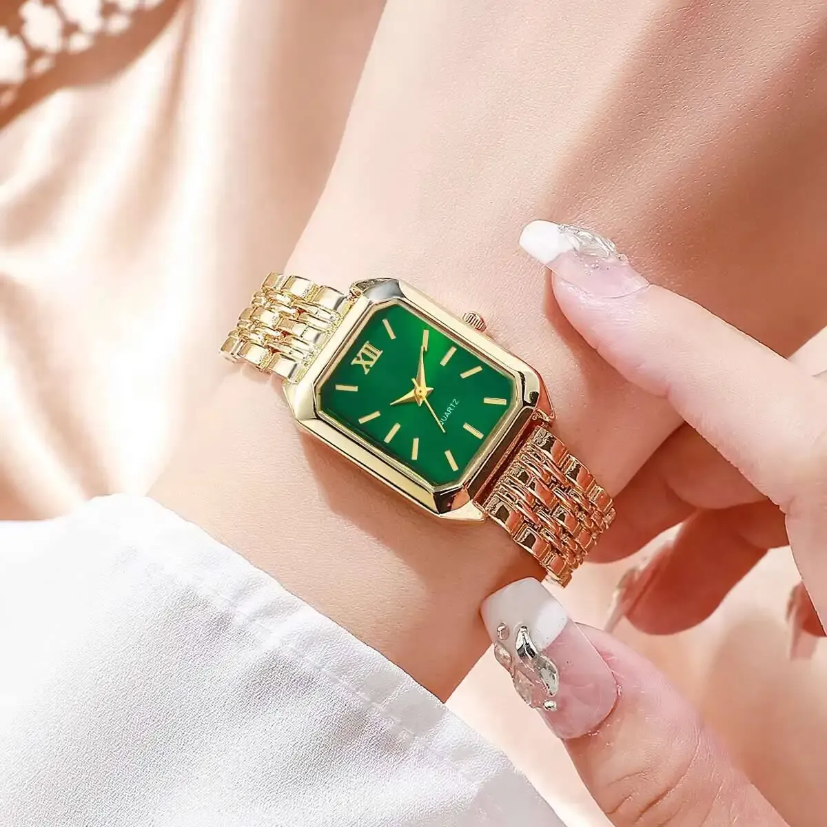 Luxury Rectangle Women's Quartz Watch - Fashionable Analog Wristwatch with Alloy Band, CE Certified, Ideal Gift for Girls thumbnail 4