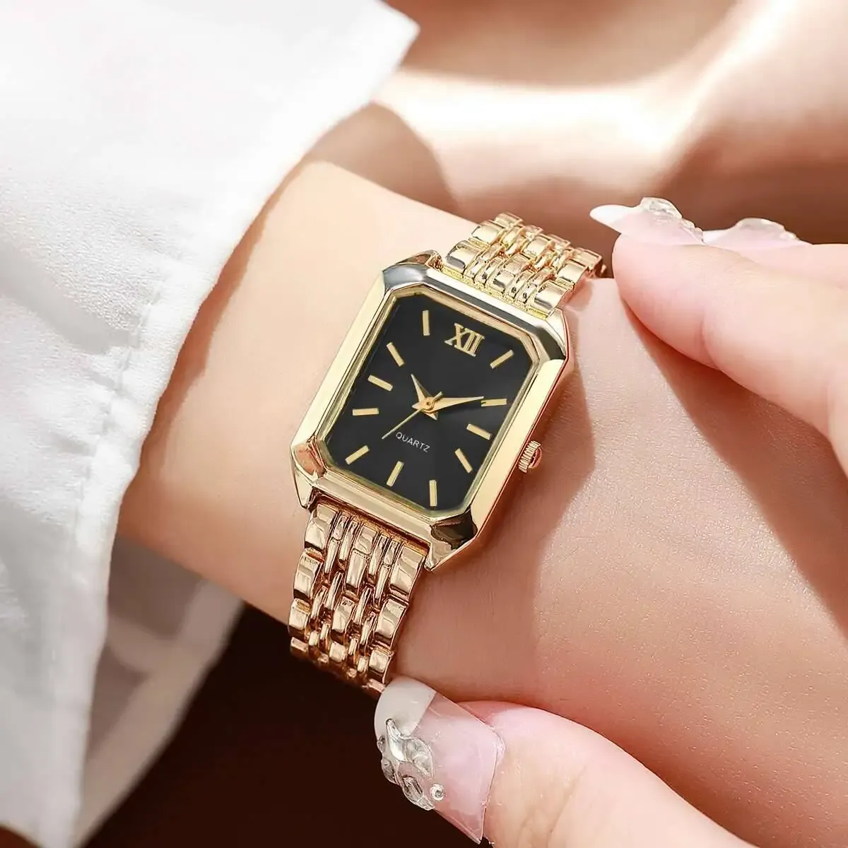Luxury Rectangle Women's Quartz Watch - Fashionable Analog Wristwatch with Alloy Band, CE Certified, Ideal Gift for Girls showcase 11