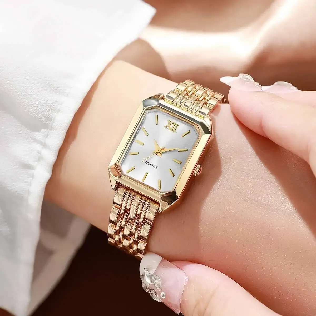 Luxury Rectangle Women's Quartz Watch - Fashionable Analog Wristwatch with Alloy Band, CE Certified, Ideal Gift for Girls showcase 10