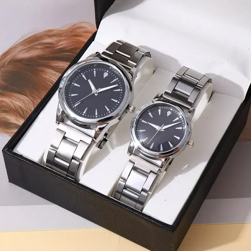 2PCS Couple's Quartz Watch Set for Men & Women - Fashionable Analog Business Style, Durable Alloy Case, CE Certified, Water Resistant for Daily Wear - Image 1