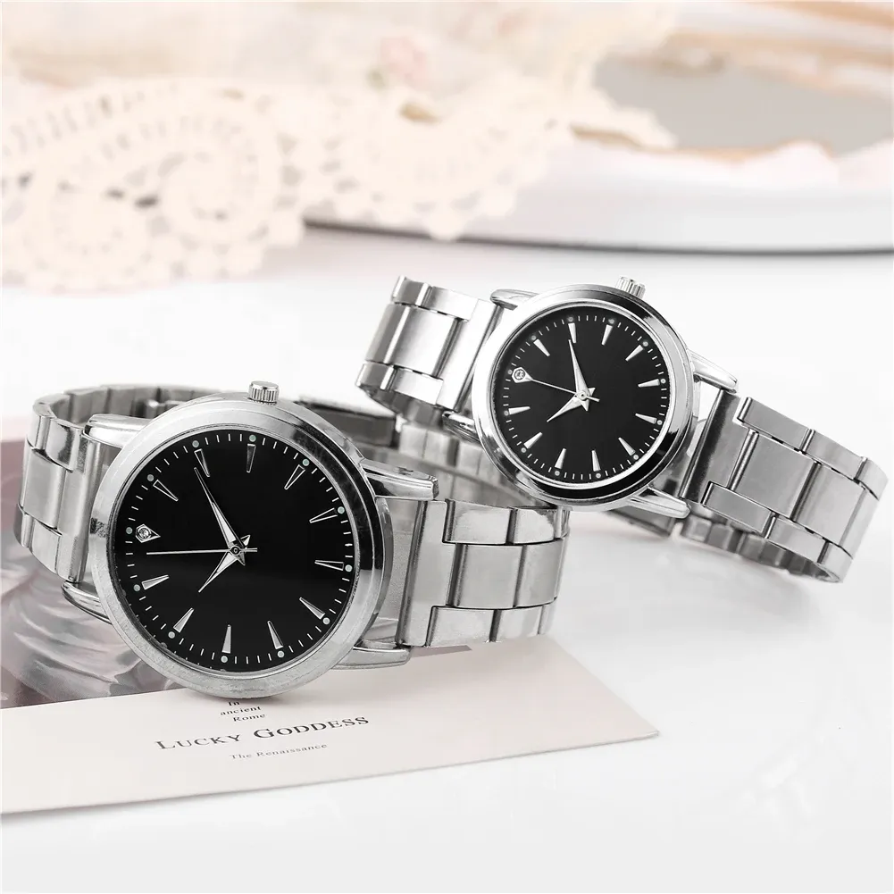 2PCS Couple's Quartz Watch Set for Men & Women - Fashionable Analog Business Style, Durable Alloy Case, CE Certified, Water Resistant for Daily Wear showcase 1