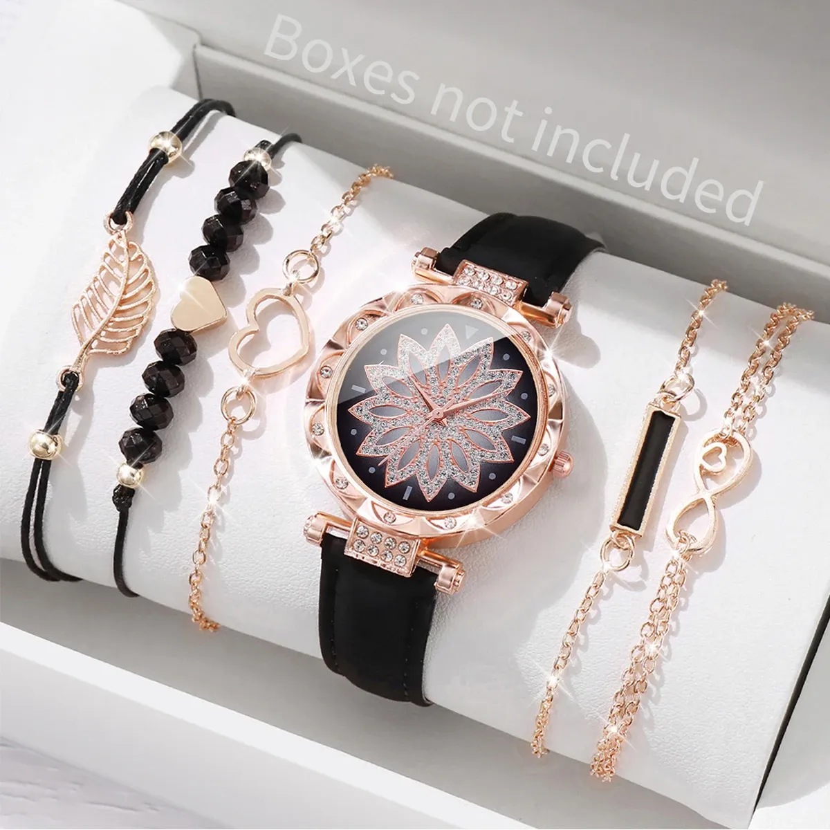 Fashion Heart Dial Women's Watch Set - Casual Leather Band Analog Quartz with Leaf Bracelets, CE Certified, Durable Alloy Case showcase 8