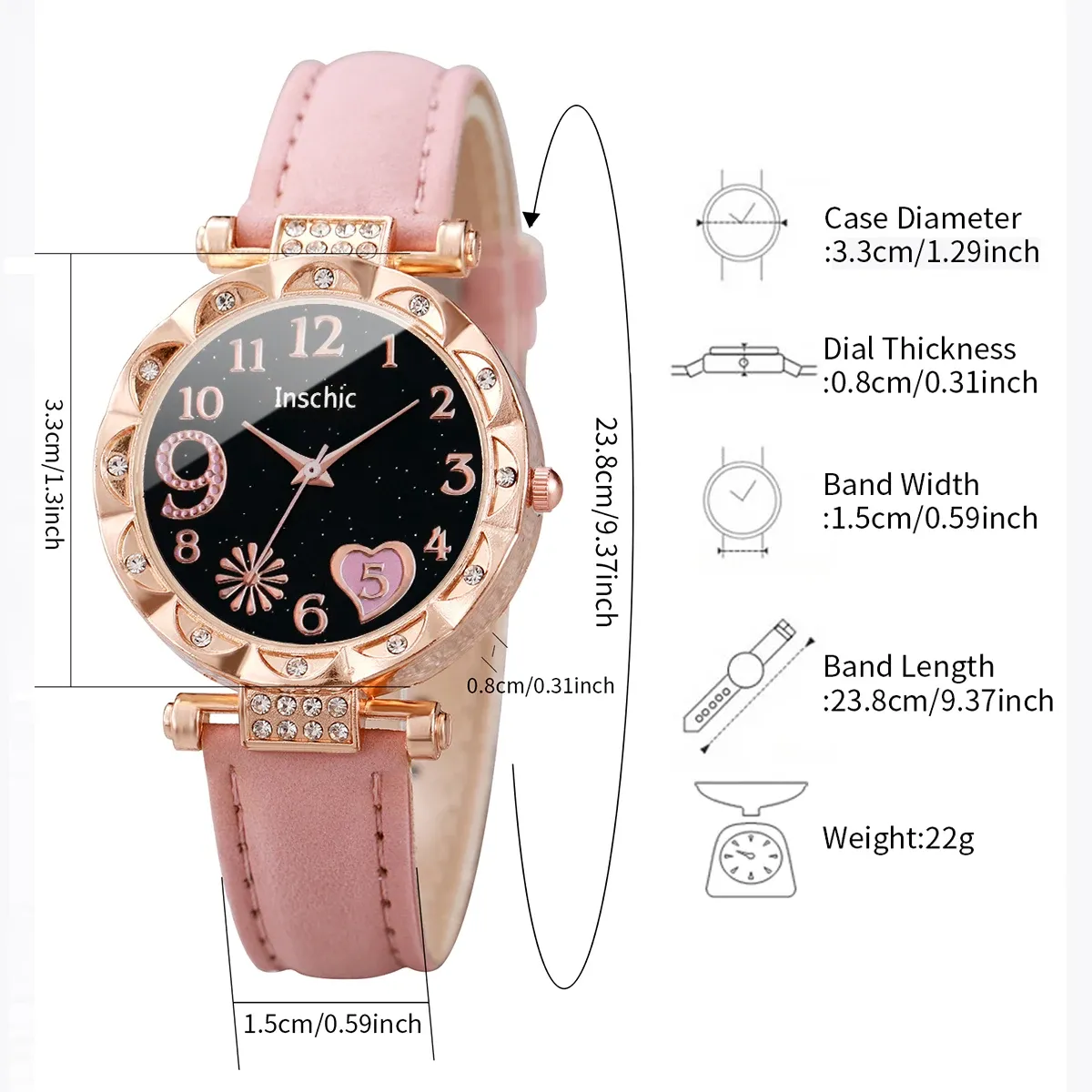 Fashion Heart Dial Women's Watch Set - Casual Leather Band Analog Quartz with Leaf Bracelets, CE Certified, Durable Alloy Case showcase 17