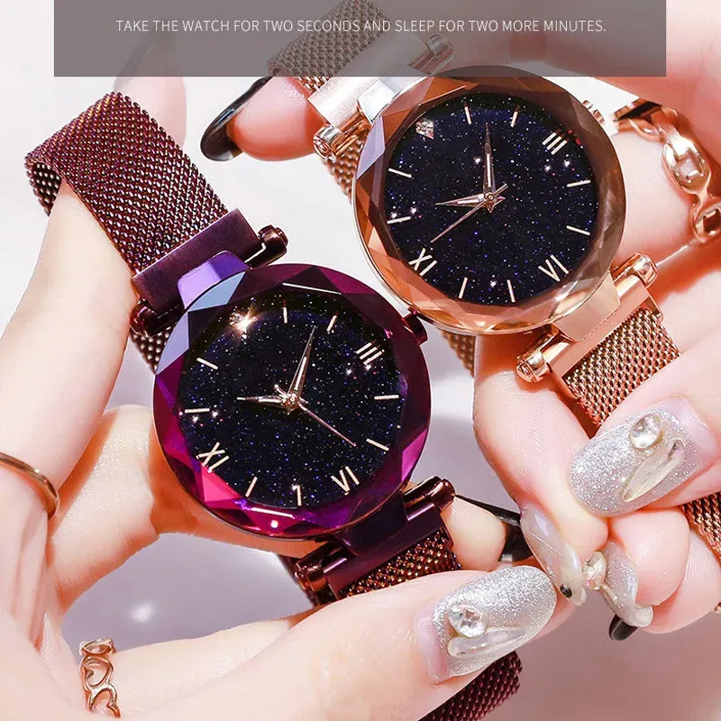 Women's Starry Sky Watch with Magnet Buckle Mesh Belt - Diamond Accents, Quartz Movement, Fashion Dress Clock for Everyday Elegance thumbnail 5