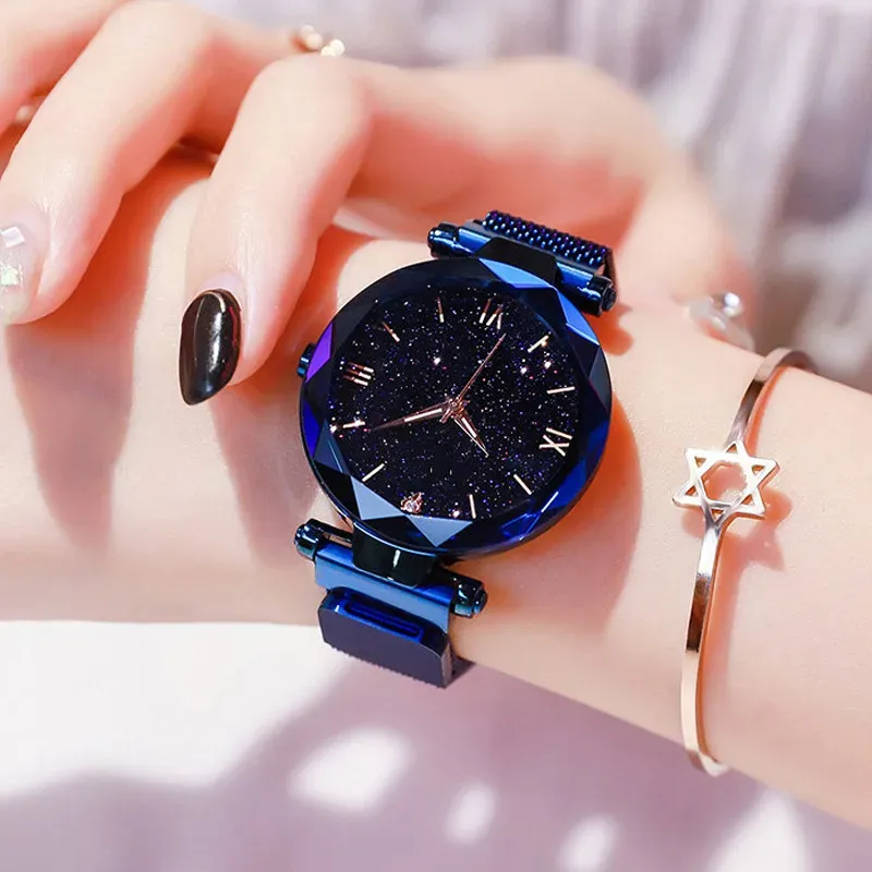 Women's Starry Sky Watch with Magnet Buckle Mesh Belt - Diamond Accents, Quartz Movement, Fashion Dress Clock for Everyday Elegance thumbnail 2
