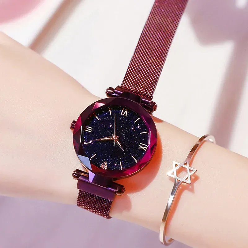 Women's Starry Sky Watch with Magnet Buckle Mesh Belt - Diamond Accents, Quartz Movement, Fashion Dress Clock for Everyday Elegance thumbnail 3