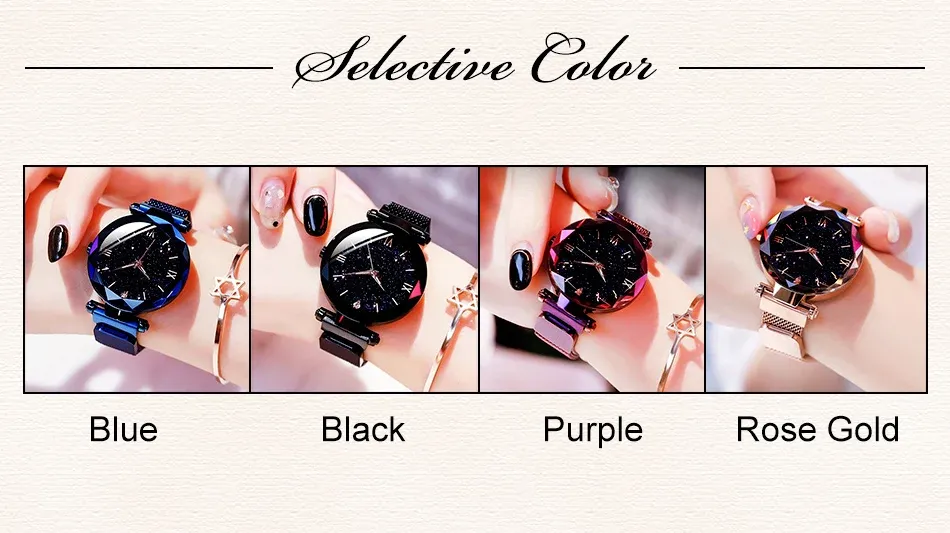 Women's Starry Sky Watch with Magnet Buckle Mesh Belt - Diamond Accents, Quartz Movement, Fashion Dress Clock for Everyday Elegance showcase 8