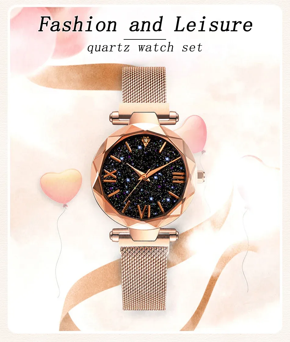 Women's Starry Sky Watch with Magnet Buckle Mesh Belt - Diamond Accents, Quartz Movement, Fashion Dress Clock for Everyday Elegance showcase 1