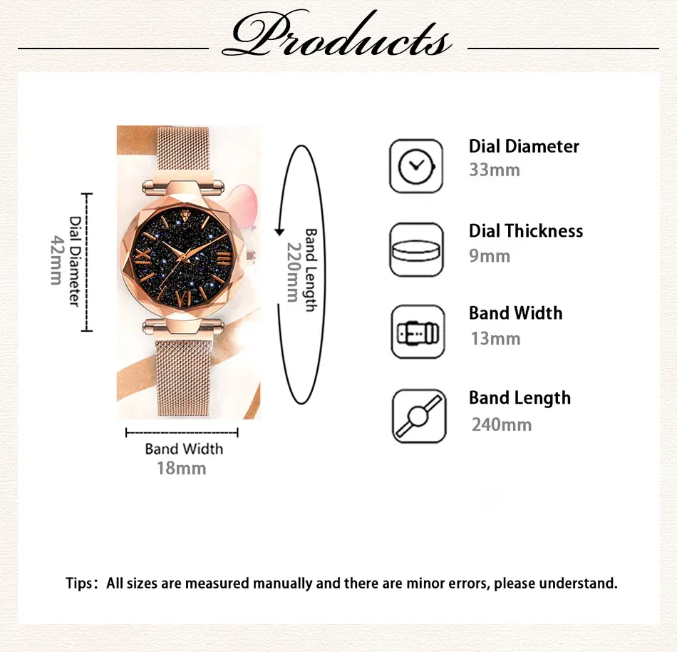 Women's Starry Sky Watch with Magnet Buckle Mesh Belt - Diamond Accents, Quartz Movement, Fashion Dress Clock for Everyday Elegance showcase 2