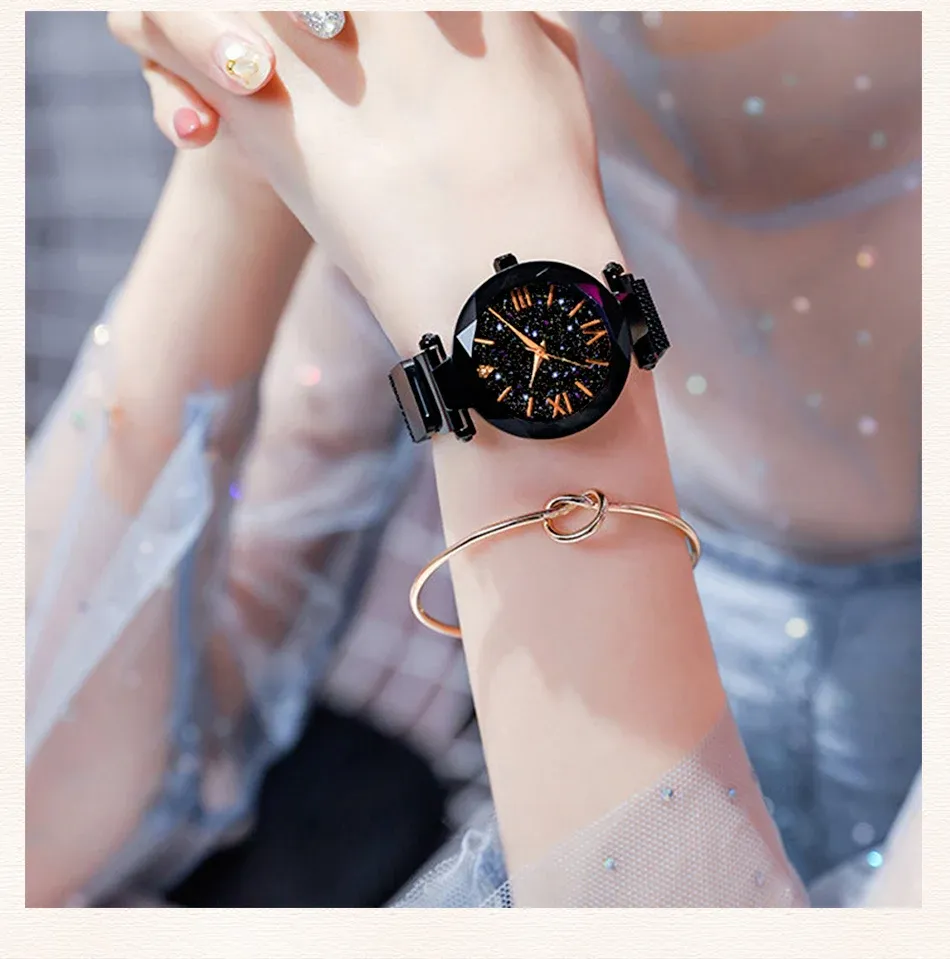 Women's Starry Sky Watch with Magnet Buckle Mesh Belt - Diamond Accents, Quartz Movement, Fashion Dress Clock for Everyday Elegance showcase 7