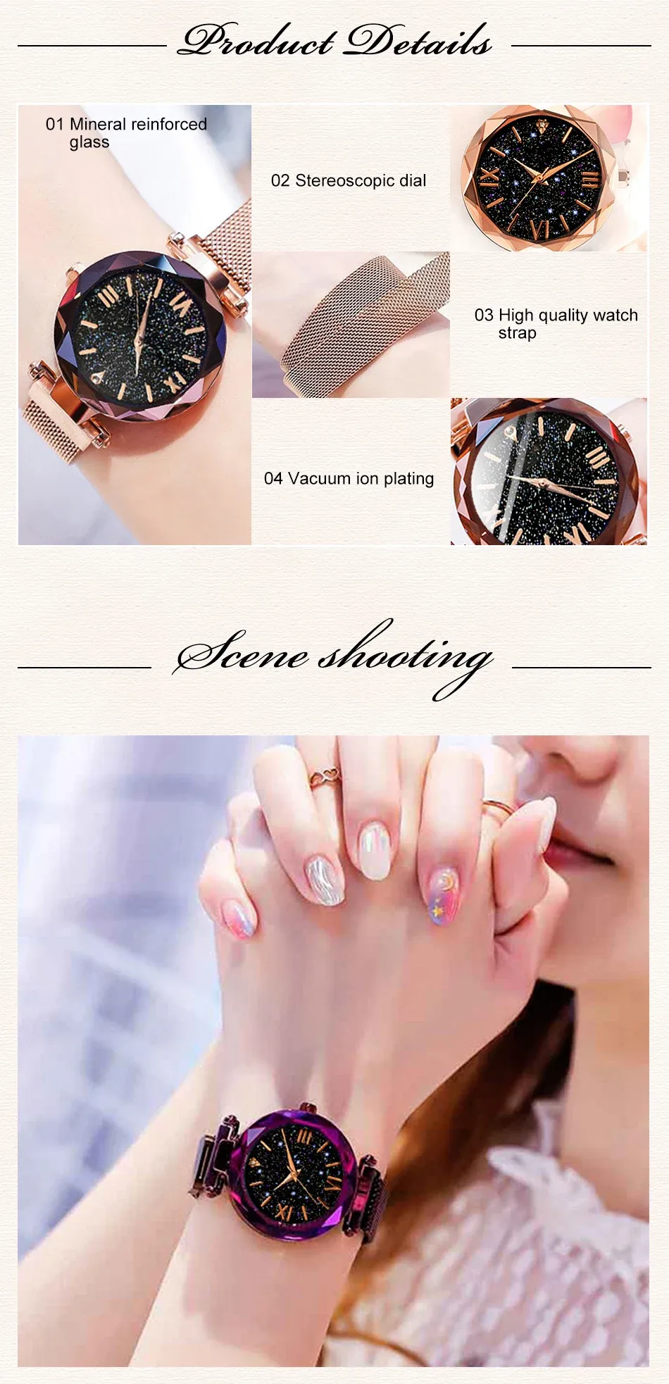 Women's Starry Sky Watch with Magnet Buckle Mesh Belt - Diamond Accents, Quartz Movement, Fashion Dress Clock for Everyday Elegance showcase 5