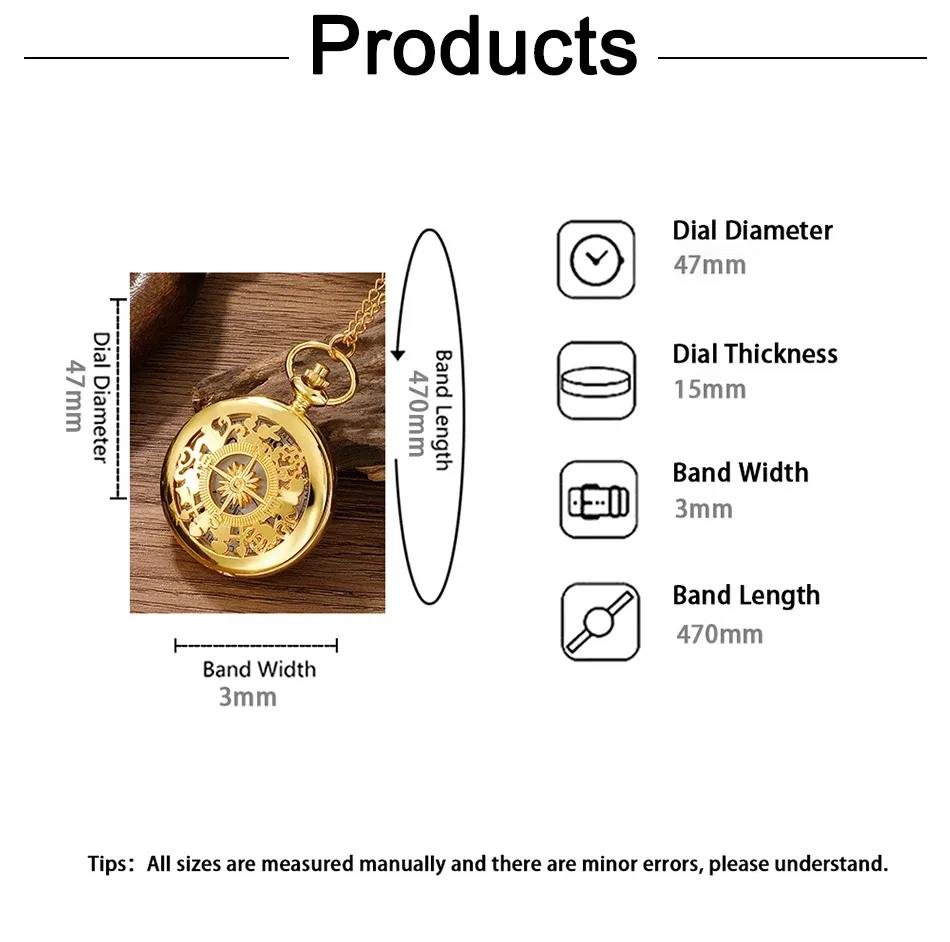 Antique Steampunk Pocket Watch for Men & Women, Vintage Arabic Numerals Quartz Movement Gold Case Necklace Pendant with Chain, Retro Style Accessory showcase 2
