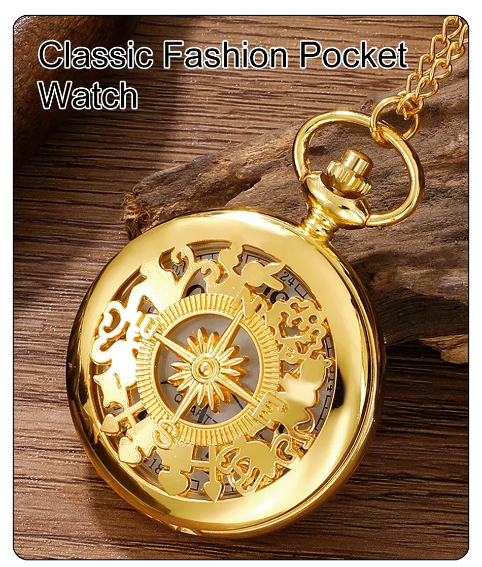 Antique Steampunk Pocket Watch for Men & Women, Vintage Arabic Numerals Quartz Movement Gold Case Necklace Pendant with Chain, Retro Style Accessory showcase 1