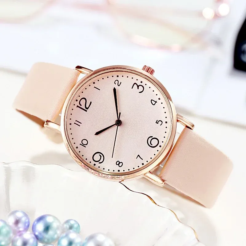 Women's Casual Arabic Numerals Leather Band Analog Quartz Watch - Fashionable Design, Durable Alloy Case, CE Certified showcase 3