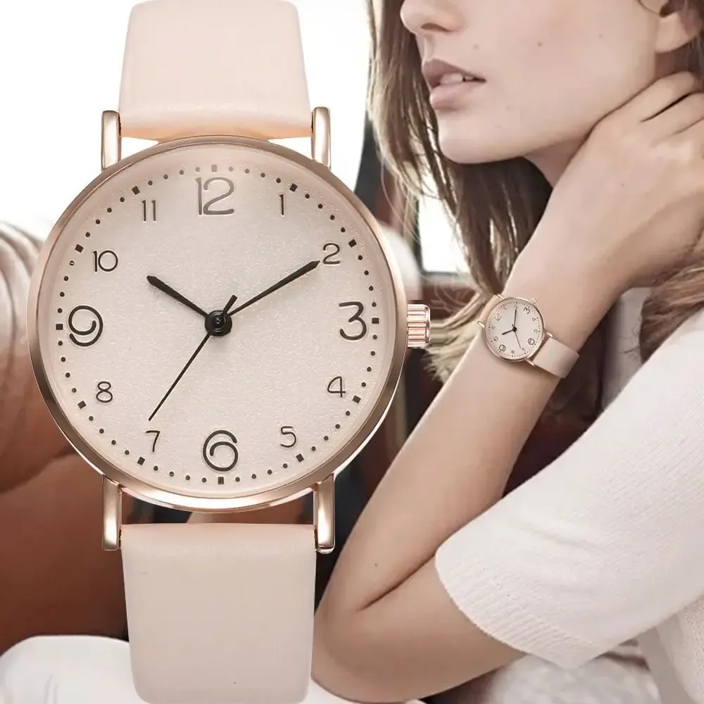 Women's Casual Arabic Numerals Leather Band Analog Quartz Watch - Fashionable Design, Durable Alloy Case, CE Certified showcase 1