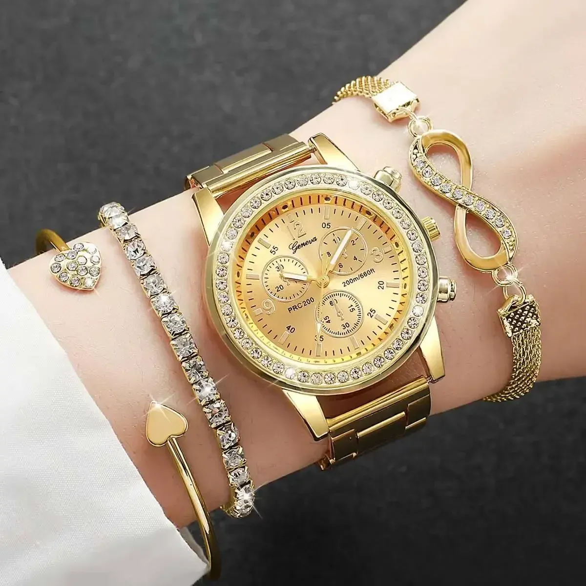 Luxury Women's Rhinestone Watch & Bracelet Set - Fashion Steel Band Quartz Timepiece for Ladies, Elegant Gift (Box Not Included) showcase 6