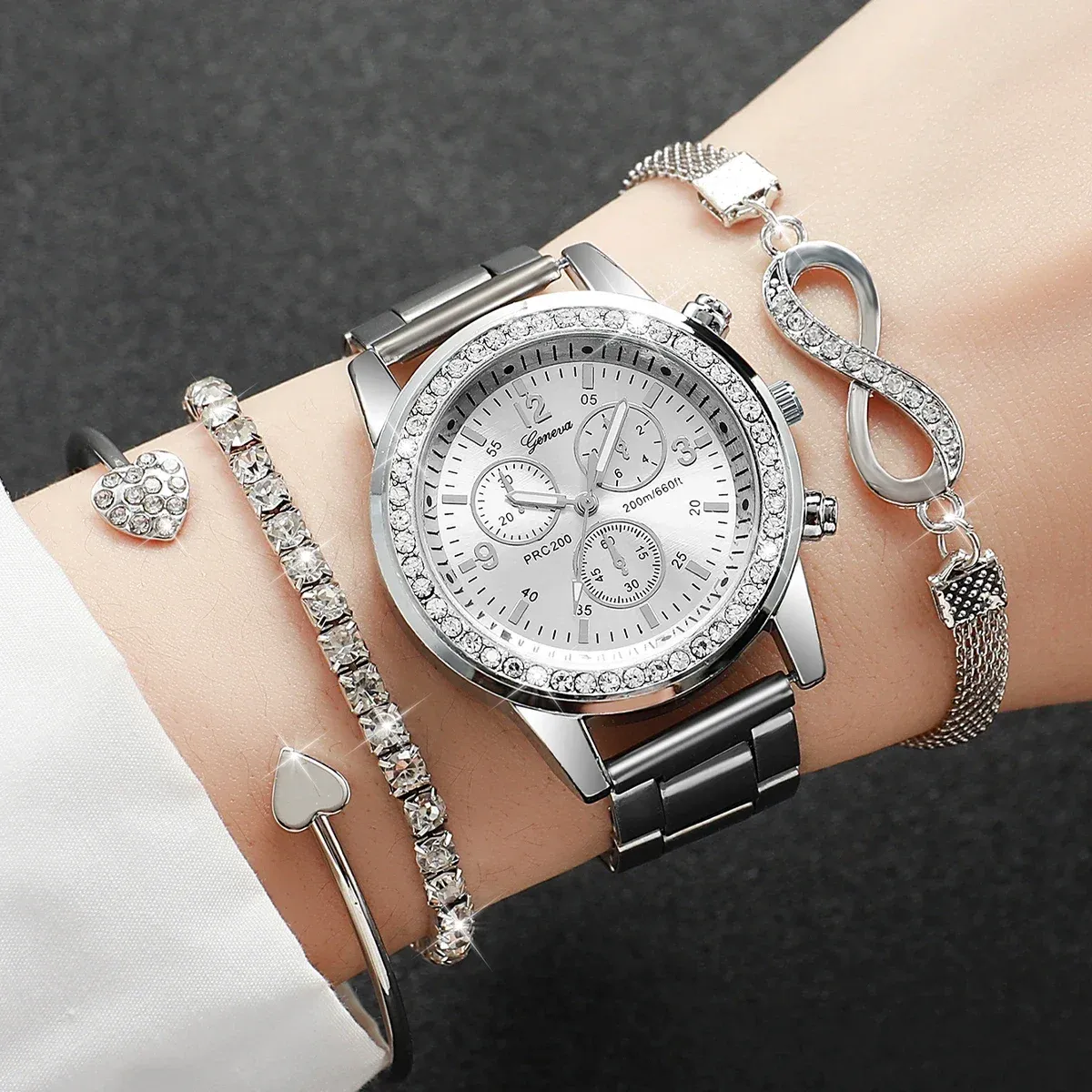 Luxury Women's Rhinestone Watch & Bracelet Set - Fashion Steel Band Quartz Timepiece for Ladies, Elegant Gift (Box Not Included) showcase 8