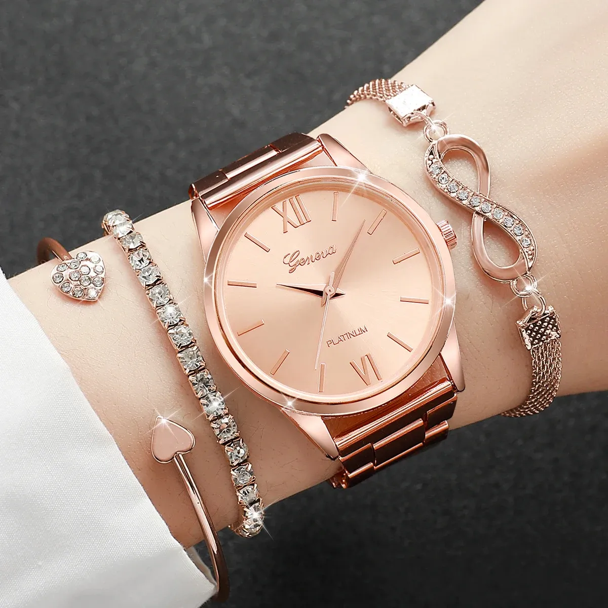 Luxury Women's Rhinestone Watch & Bracelet Set - Fashion Steel Band Quartz Timepiece for Ladies, Elegant Gift (Box Not Included) thumbnail 5
