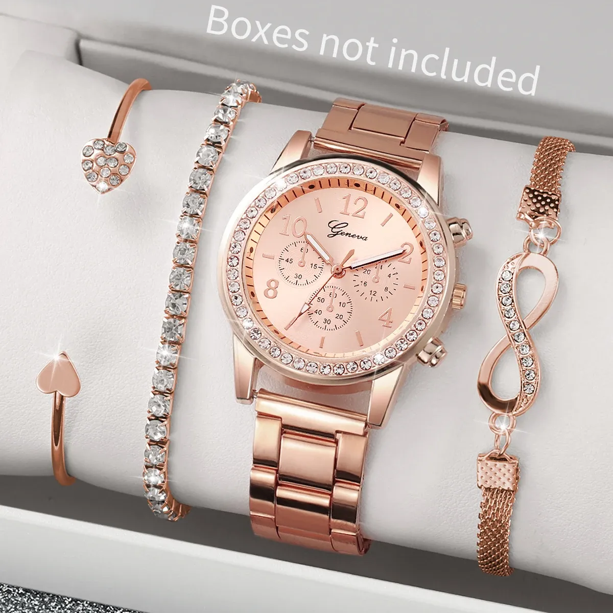 Luxury Women's Rhinestone Watch & Bracelet Set - Fashion Steel Band Quartz Timepiece for Ladies, Elegant Gift (Box Not Included) showcase 2
