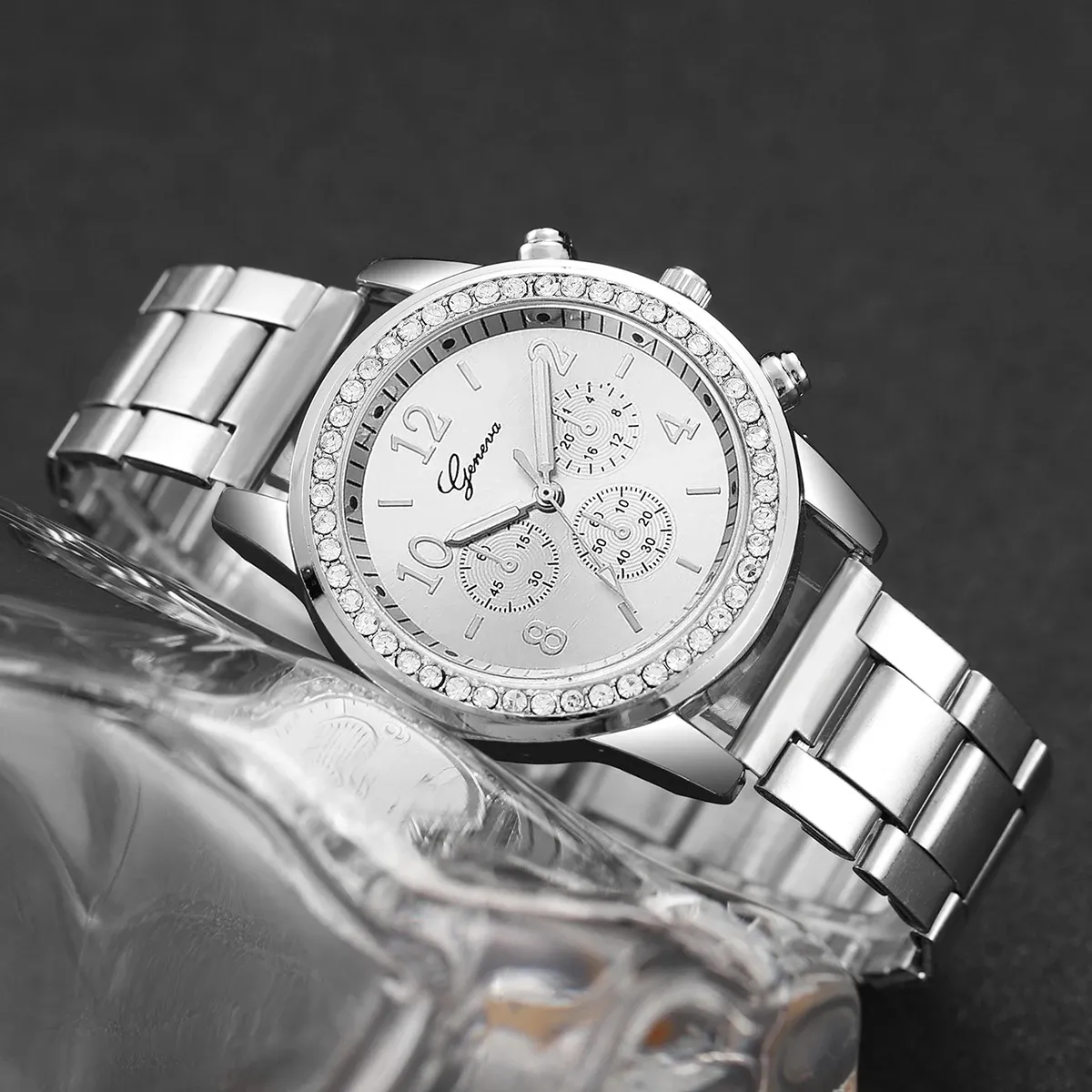 Luxury Women's Rhinestone Watch & Bracelet Set - Fashion Steel Band Quartz Timepiece for Ladies, Elegant Gift (Box Not Included) showcase 21