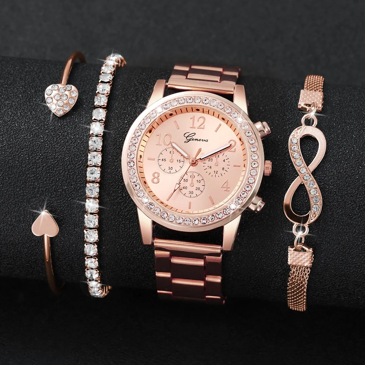 Luxury Women's Rhinestone Watch & Bracelet Set - Fashion Steel Band Quartz Timepiece for Ladies, Elegant Gift (Box Not Included) showcase 16