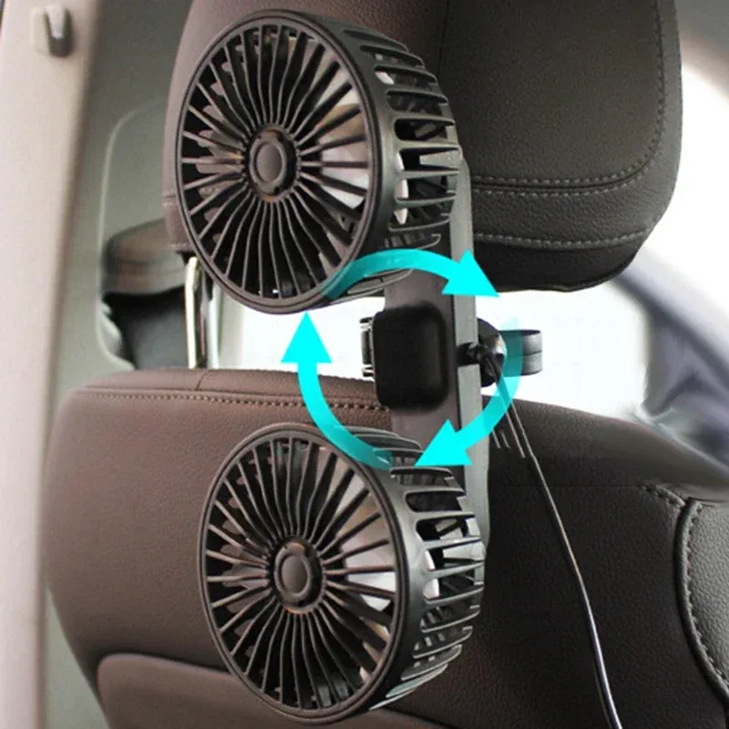 Portable USB Automotive Fan 360 Degree Rotatable Dual Head Electric Air Conditioner Seat Fan for Home Office 3 Speed Options showcase 4