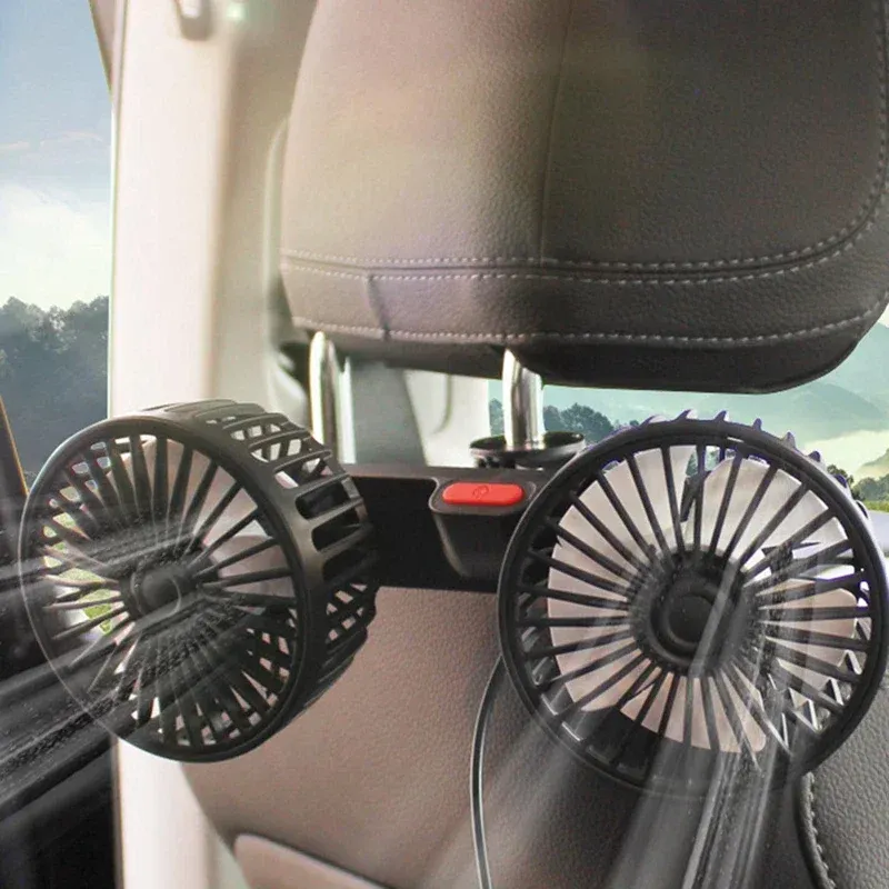 Portable USB Automotive Fan 360 Degree Rotatable Dual Head Electric Air Conditioner Seat Fan for Home Office 3 Speed Options showcase 2