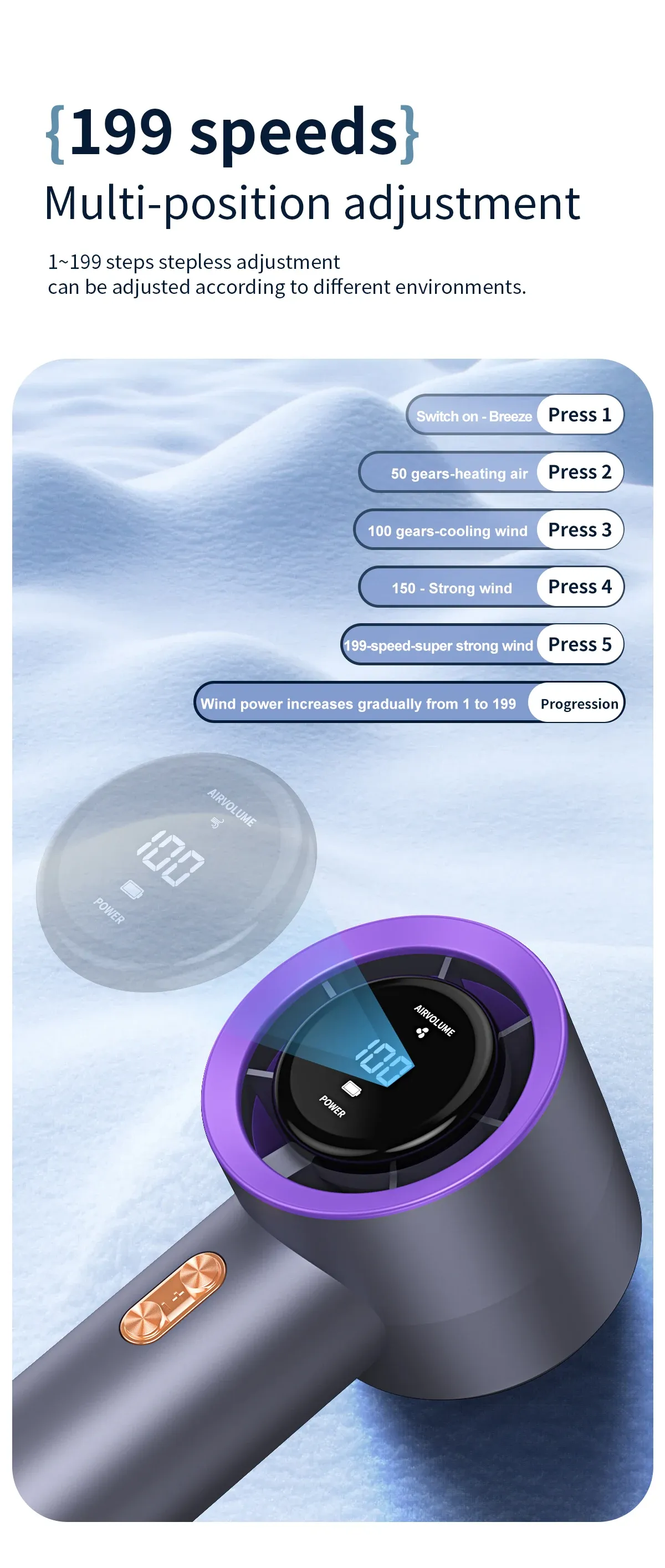 Portable Mini Air Conditioner Fan, Handheld High-Speed Cooling Fan with 6 Blades and 199 Levels of Infinite Speed Adjustment, Personal Cooling Device for Home, Office, and Travel showcase 3