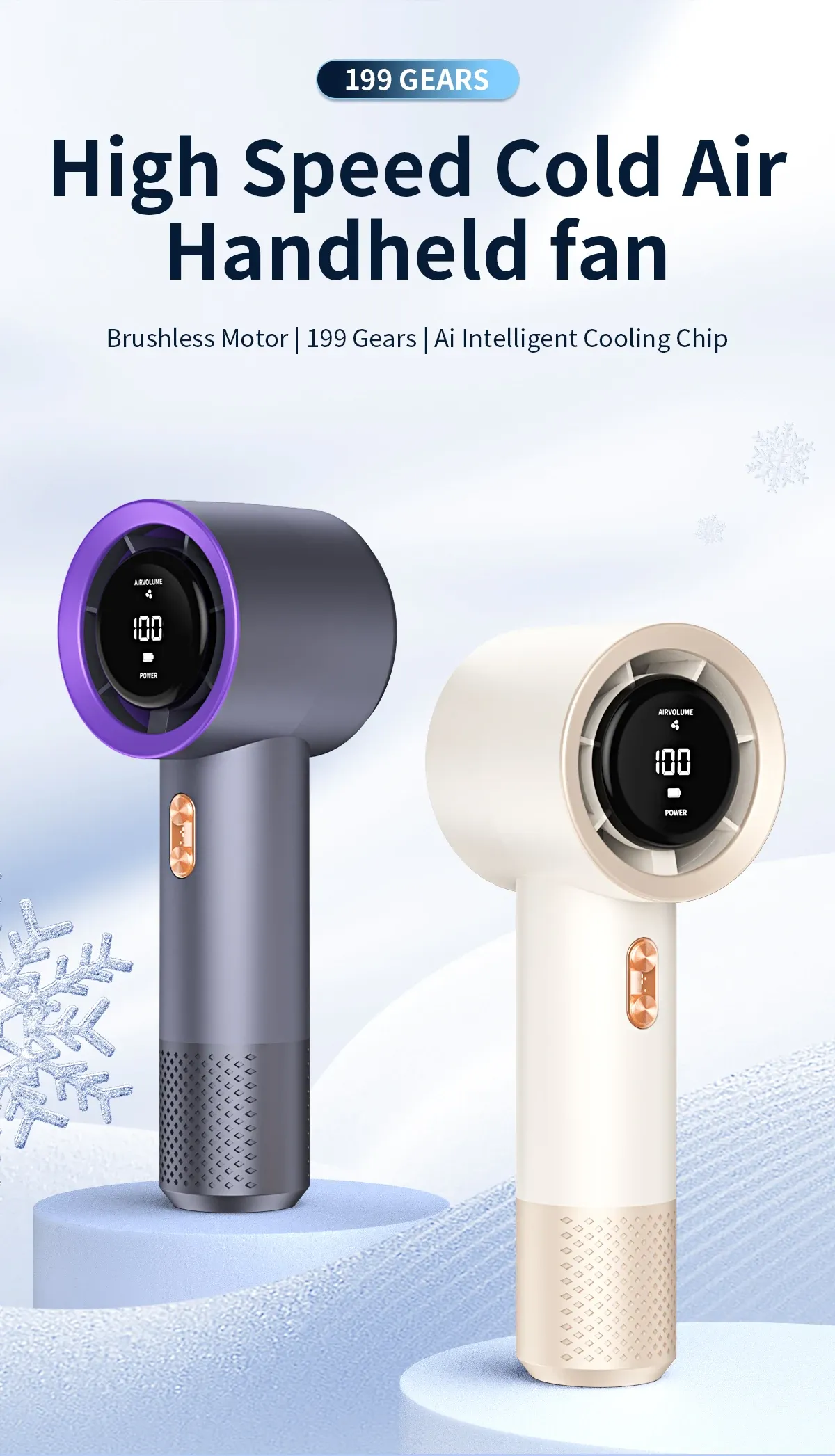 Portable Mini Air Conditioner Fan, Handheld High-Speed Cooling Fan with 6 Blades and 199 Levels of Infinite Speed Adjustment, Personal Cooling Device for Home, Office, and Travel showcase 1
