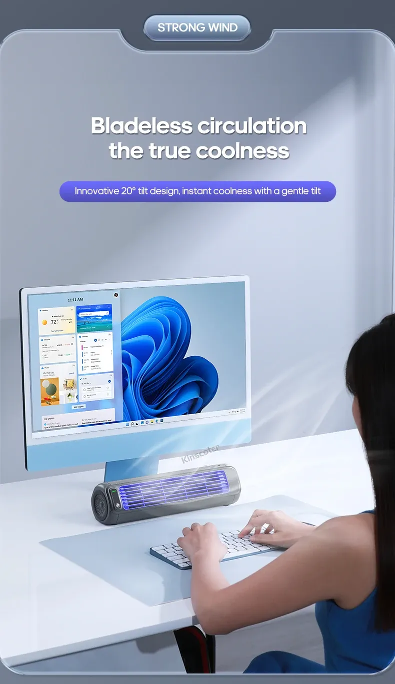 KINSCOTER Portable Air Conditioner Fan with 2000mAh Battery, 3-Speed Quiet Desktop Tower Fan, Wall Mountable, Rechargeable for Home, Office, Dorm showcase 3