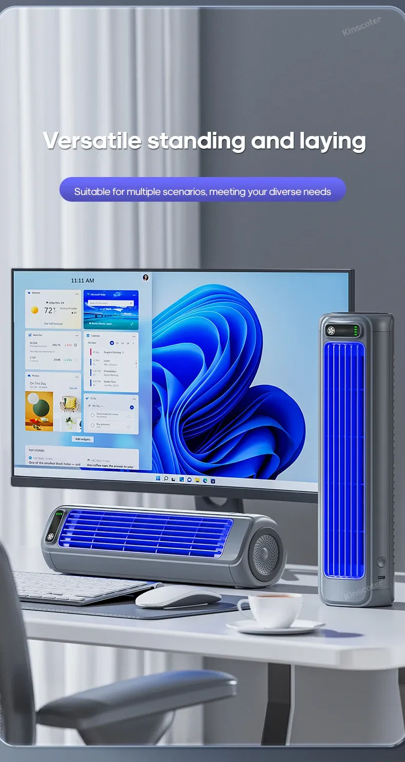 KINSCOTER Portable Air Conditioner Fan with 2000mAh Battery, 3-Speed Quiet Desktop Tower Fan, Wall Mountable, Rechargeable for Home, Office, Dorm showcase 5