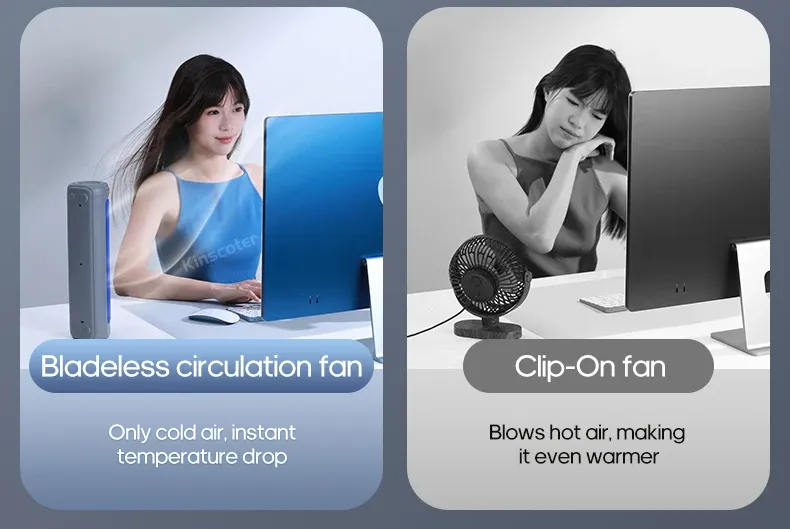 KINSCOTER Portable Air Conditioner Fan with 2000mAh Battery, 3-Speed Quiet Desktop Tower Fan, Wall Mountable, Rechargeable for Home, Office, Dorm showcase 4