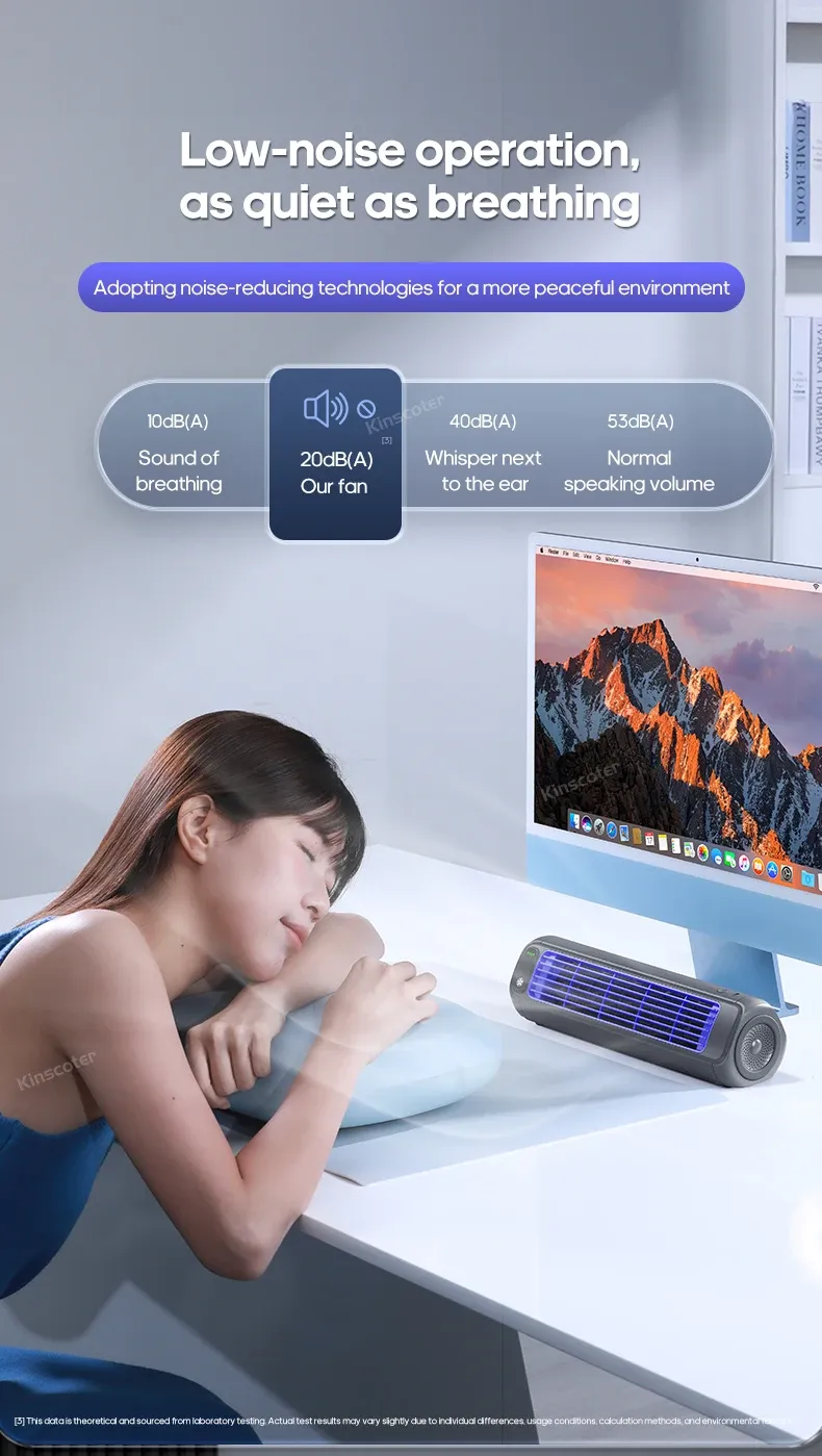 KINSCOTER Portable Air Conditioner Fan with 2000mAh Battery, 3-Speed Quiet Desktop Tower Fan, Wall Mountable, Rechargeable for Home, Office, Dorm showcase 13