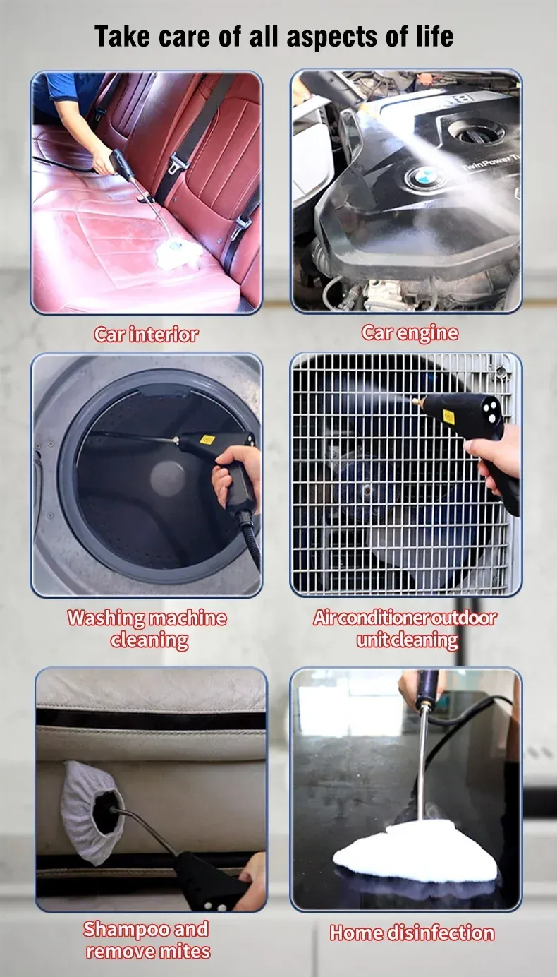 Portable Handheld Steam Cleaner 2500W 110V/220V with 1200ml Tank, 105°C High-Temp Steam, 6-Gear Adjustment for Kitchen, AC, Car Cleaning showcase 5