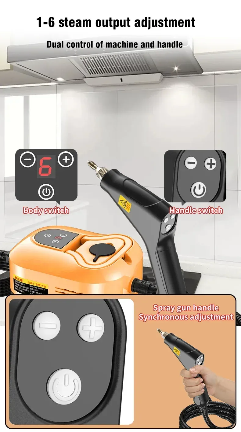 Portable Handheld Steam Cleaner 2500W 110V/220V with 1200ml Tank, 105°C High-Temp Steam, 6-Gear Adjustment for Kitchen, AC, Car Cleaning showcase 2