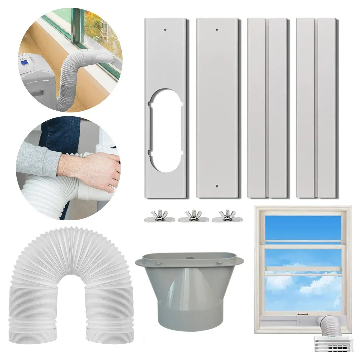 Universal Portable Air Conditioner Window Vent Kit - Adjustable Exhaust Hose, Window Seal Baffle, Duct Extension Pipe for Easy AC Installation thumbnail 1