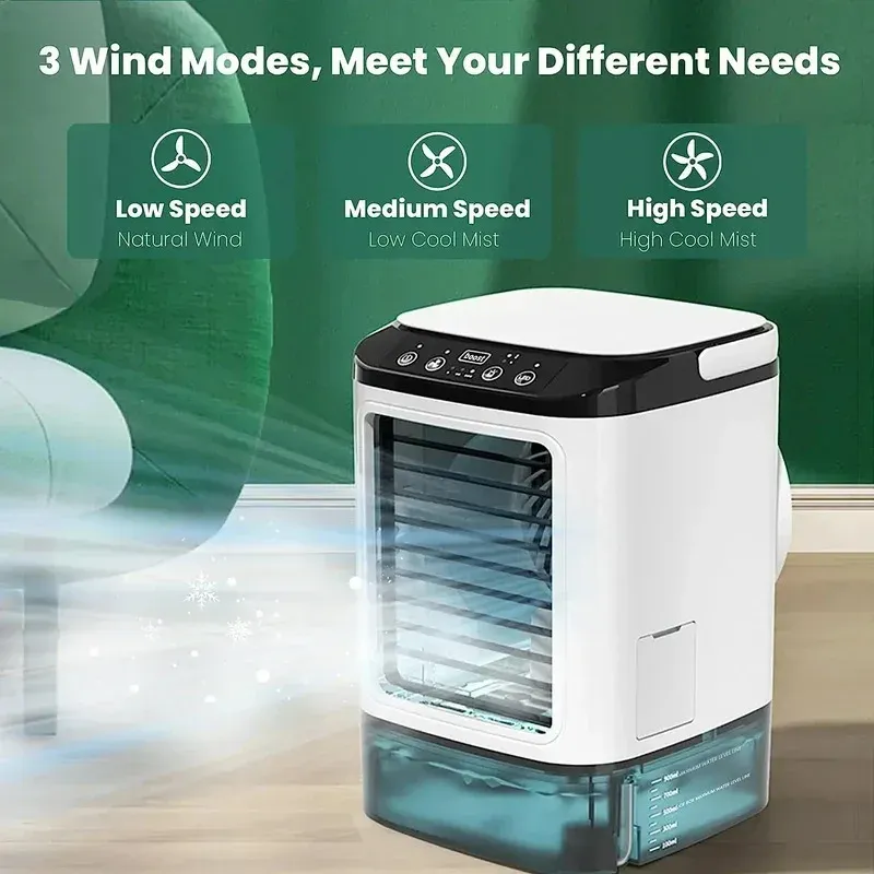 Portable Air Conditioner Fan with Dual Spray Humidifier, 3-Speed Mute Desktop Cooler, Night Light, USB Electric Fan for Home Office thumbnail 2