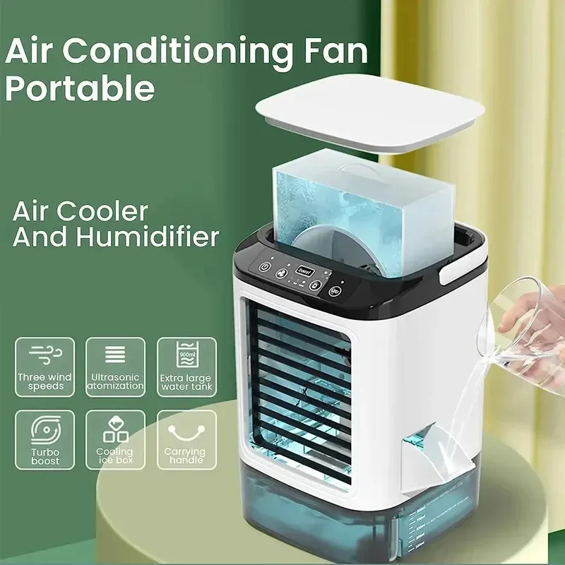 Portable Air Conditioner Fan with Dual Spray Humidifier, 3-Speed Mute Desktop Cooler, Night Light, USB Electric Fan for Home Office thumbnail 4