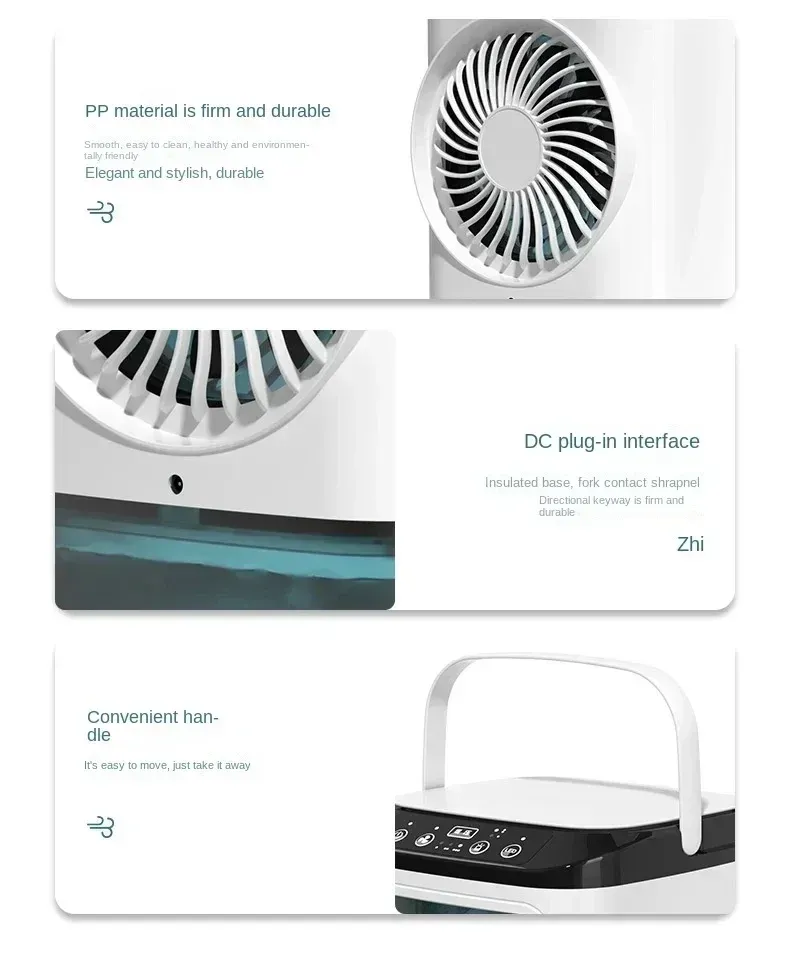 Portable Air Conditioner Fan with Dual Spray Humidifier, 3-Speed Mute Desktop Cooler, Night Light, USB Electric Fan for Home Office showcase 18