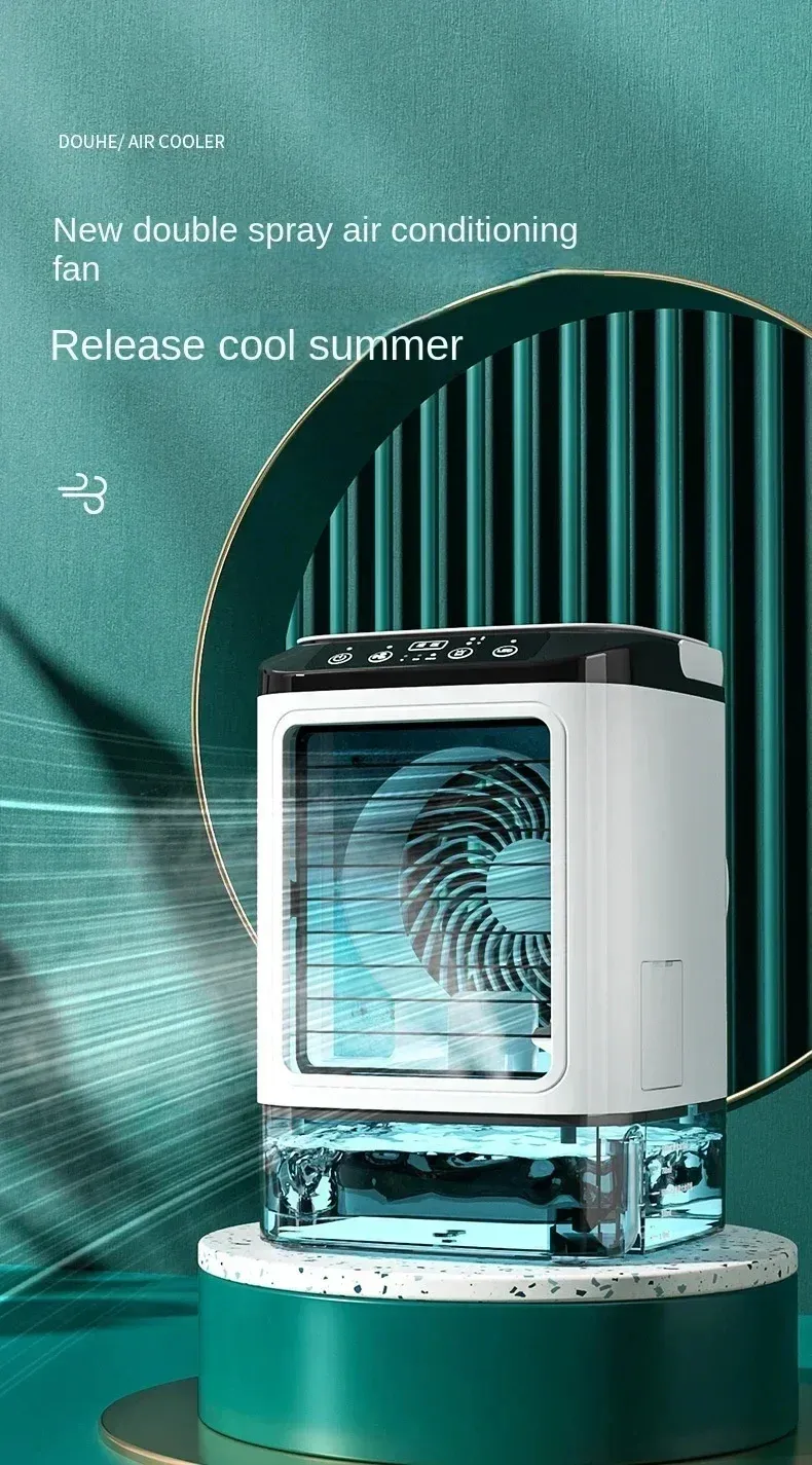 Portable Air Conditioner Fan with Dual Spray Humidifier, 3-Speed Mute Desktop Cooler, Night Light, USB Electric Fan for Home Office showcase 1