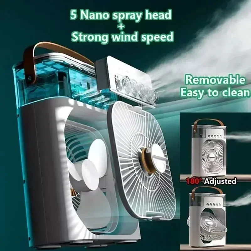 Portable 3-in-1 Mini Air Cooler Fan with Humidifier, 7 Color LED Night Light, 3 Wind Speeds, Quiet Operation for Home & Office thumbnail 4