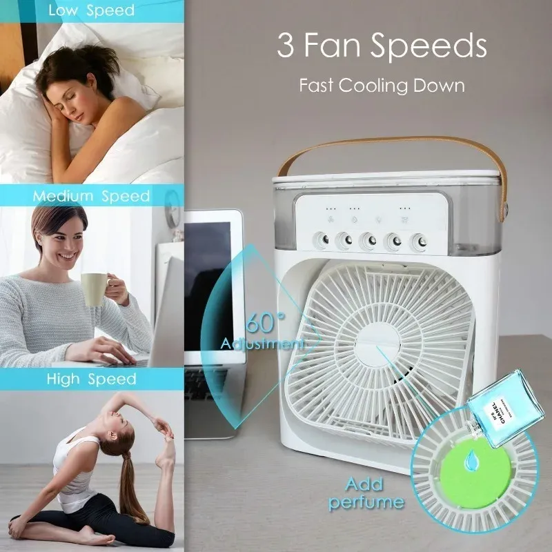 Portable USB Air Cooler Fan with 5-Hole Spray, 3 Wind Speeds & 3 Spray Modes - Mini Evaporative Air Conditioner for Personal Cooling thumbnail 1