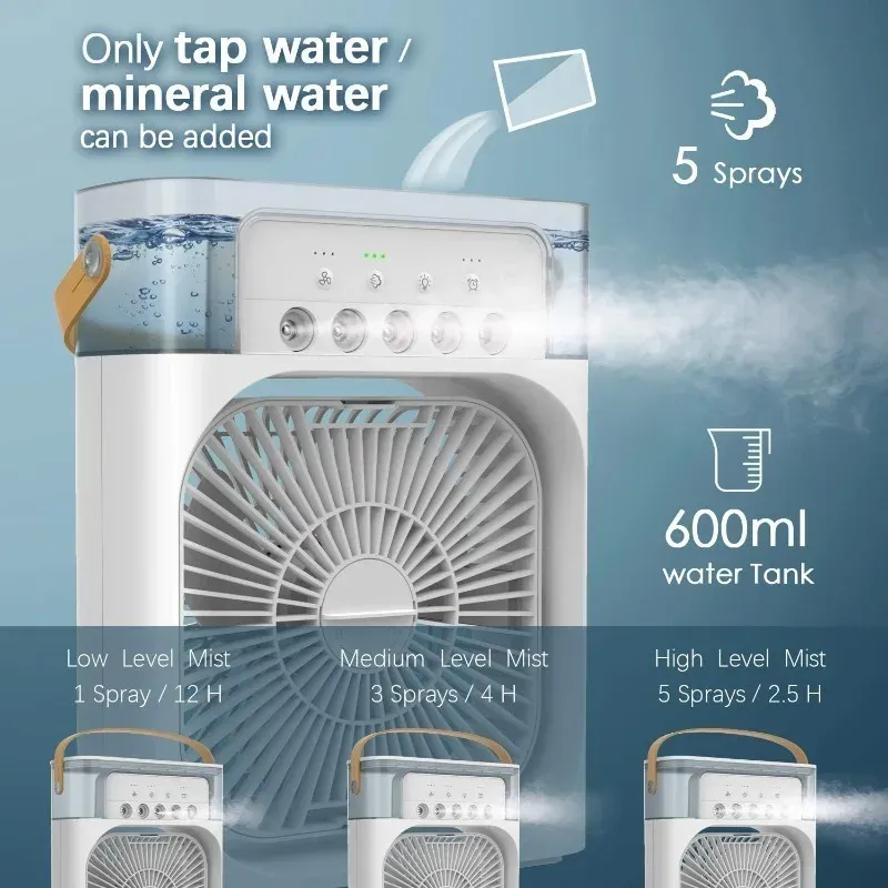 Portable USB Air Cooler Fan with 5-Hole Spray, 3 Wind Speeds & 3 Spray Modes - Mini Evaporative Air Conditioner for Personal Cooling showcase 3