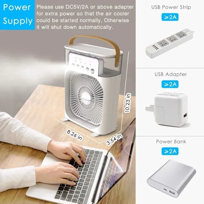 Portable USB Air Cooler Fan with 5-Hole Spray, 3 Wind Speeds & 3 Spray Modes - Mini Evaporative Air Conditioner for Personal Cooling showcase 4
