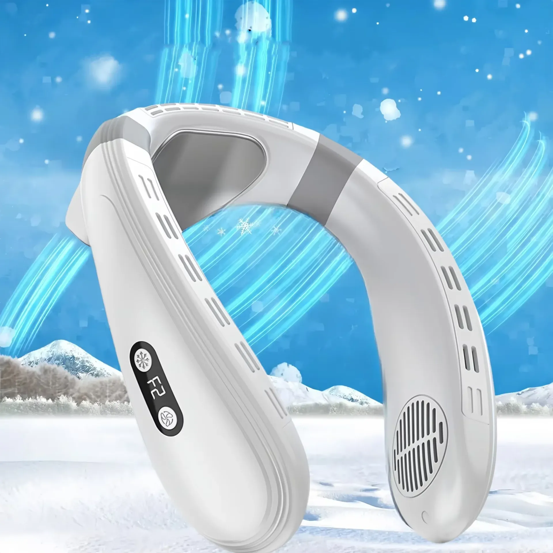 Portable Neck Fan 5200mAh Rechargeable Air Conditioner with Semiconductor Cooling - Wearable Personal Cooler for Outdoor Use, 3-Speed, Fast Cooling thumbnail 1