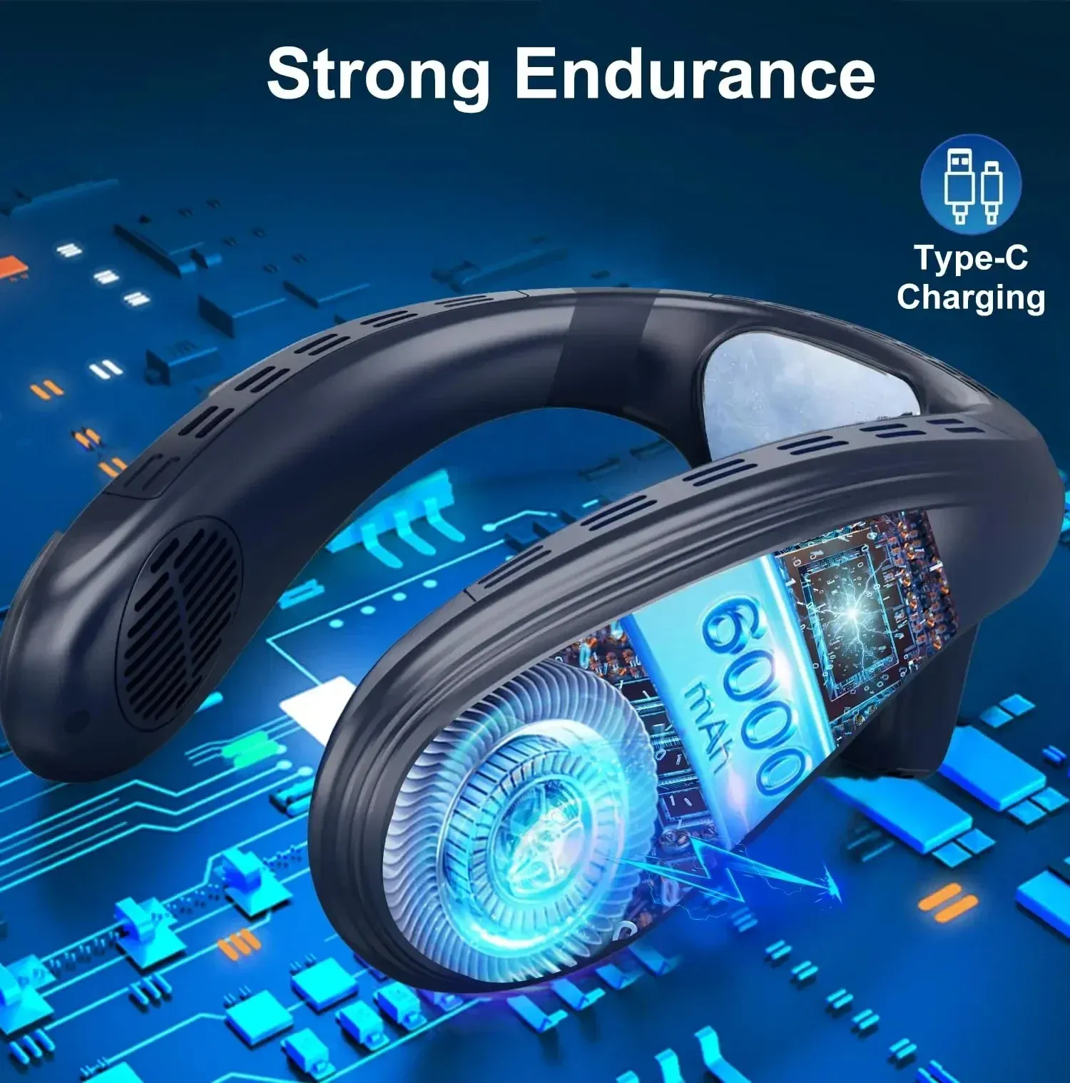 Portable Neck Fan 5200mAh Rechargeable Air Conditioner with Semiconductor Cooling - Wearable Personal Cooler for Outdoor Use, 3-Speed, Fast Cooling thumbnail 4