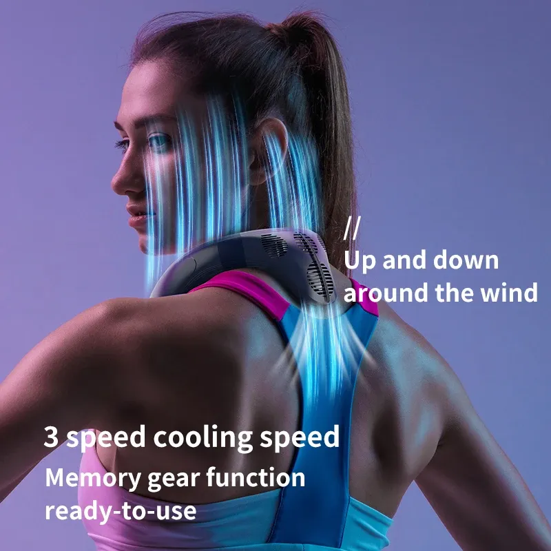 Portable Neck Fan 5200mAh Rechargeable Air Conditioner with Semiconductor Cooling - Wearable Personal Cooler for Outdoor Use, 3-Speed, Fast Cooling thumbnail 5