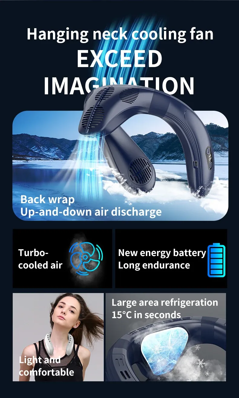 Portable Neck Fan 5200mAh Rechargeable Air Conditioner with Semiconductor Cooling - Wearable Personal Cooler for Outdoor Use, 3-Speed, Fast Cooling showcase 3